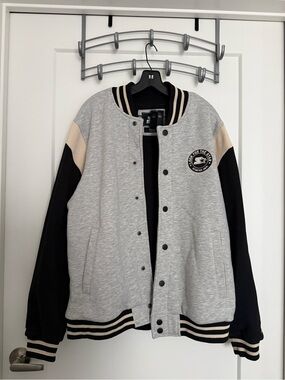 STARTER Black and Grey Logo Patch Varsity Jacket